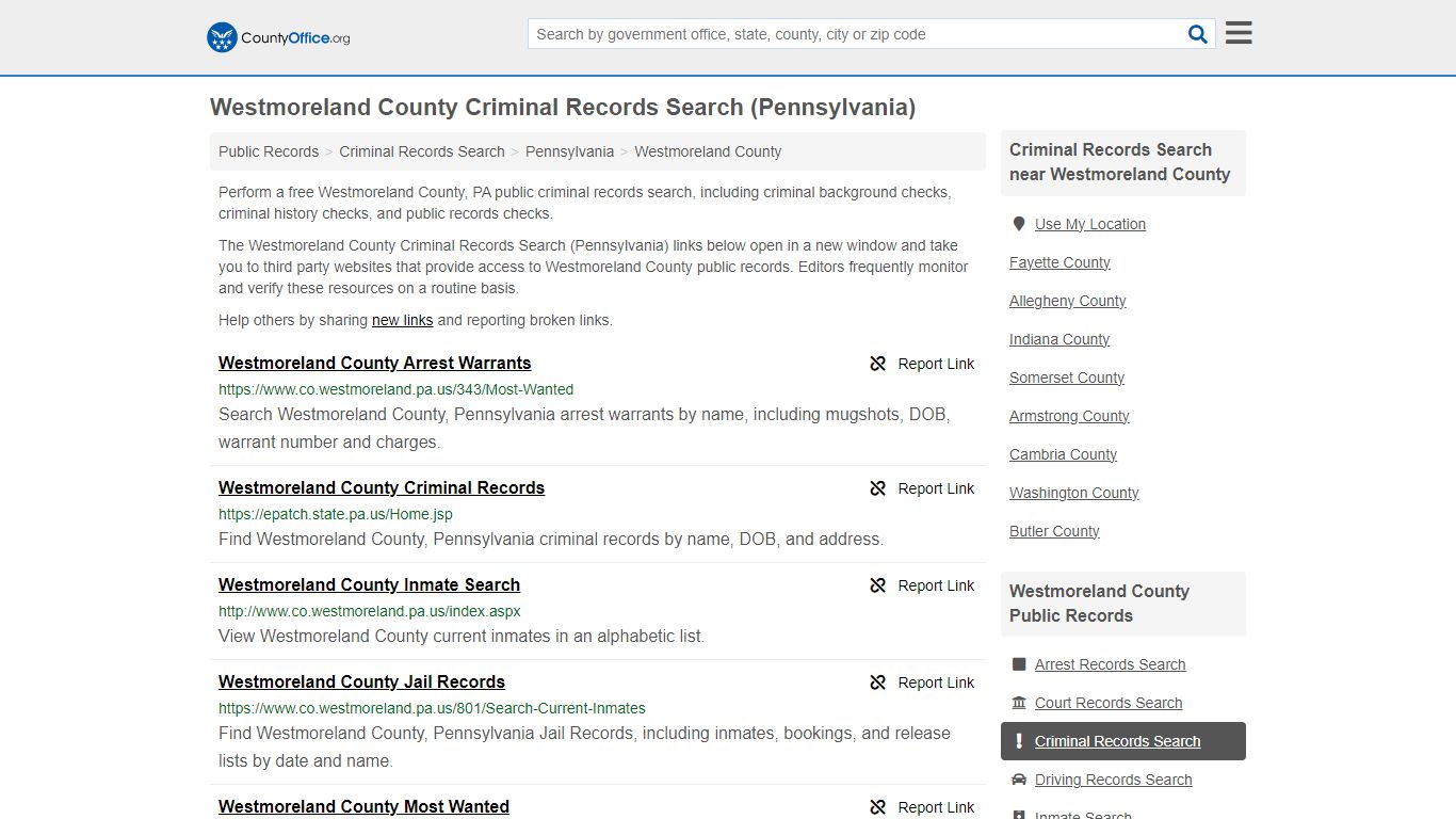 Criminal Records Search - Westmoreland County, PA (Arrests, Jails ...